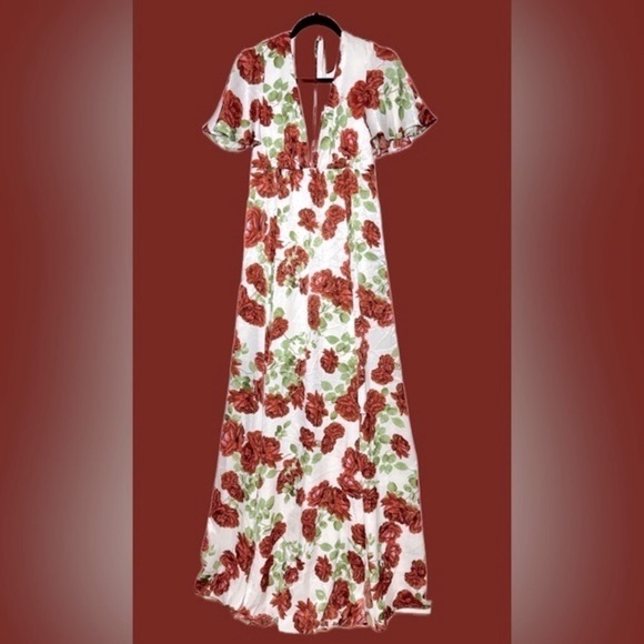NEW Show Me Your Mumu Faye Flutter Maxi Dress, V-Neck, & Open Back with Tie, S - Picture 6 of 13